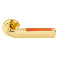 Дверные ручки Morelli Luxury "MATRIX-2" OTL/RETTILE Цвет - Золото/вставка из натуральной кожи ящерицы